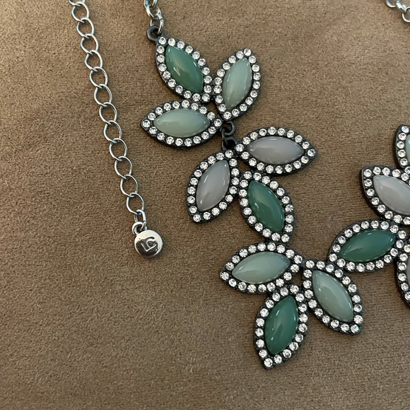 Green Bauble Statement Necklace w/ Rhinestones - Picture 3 of 4